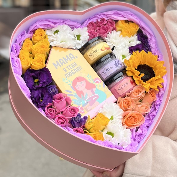 Коробка сердце с медом и чаем Любимой Маме