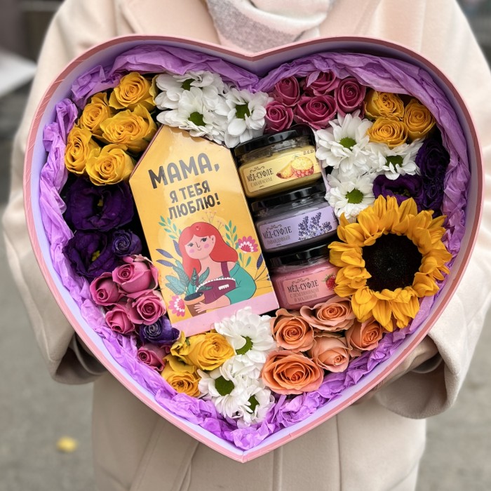 Коробка сердце с медом и чаем Любимой Маме