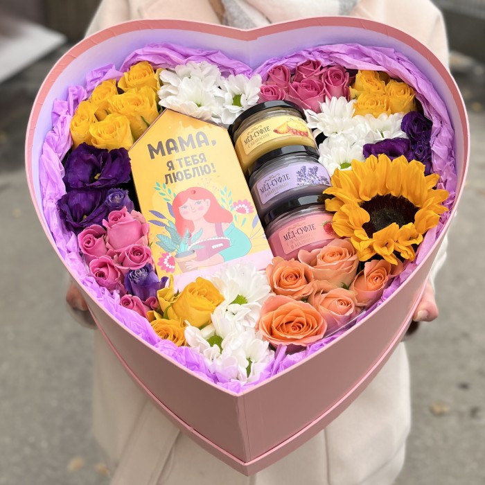 Коробка сердце с медом и чаем Любимой Маме