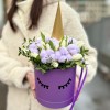 Коробка Единорог с тюльпанами и хлопком