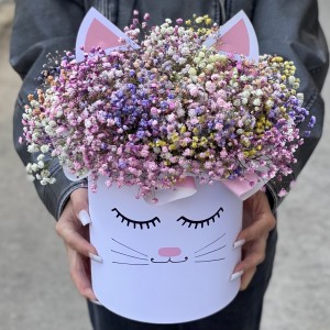 Коробка Кошечка с воздушной гипсофилой Коробка Кошечка с воздушной гипсофилой