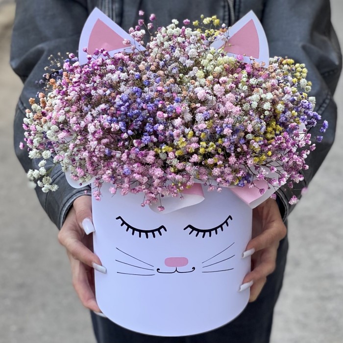 Коробка Кошечка с воздушной гипсофилой