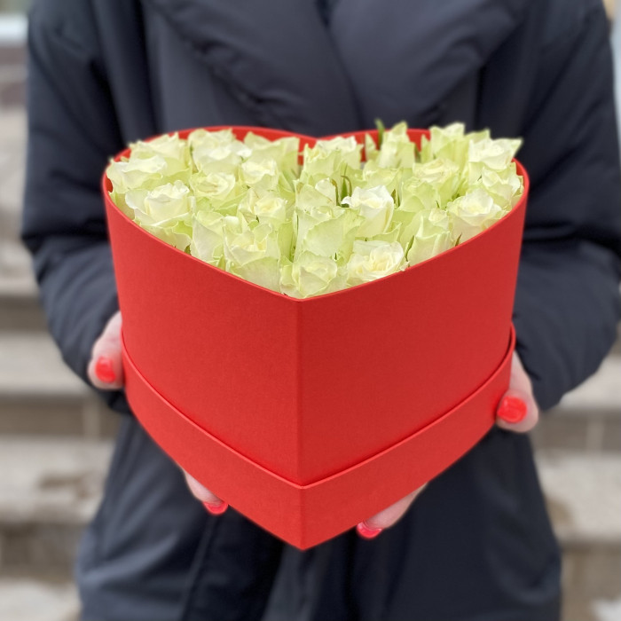 Коробка Сердце с белой розой