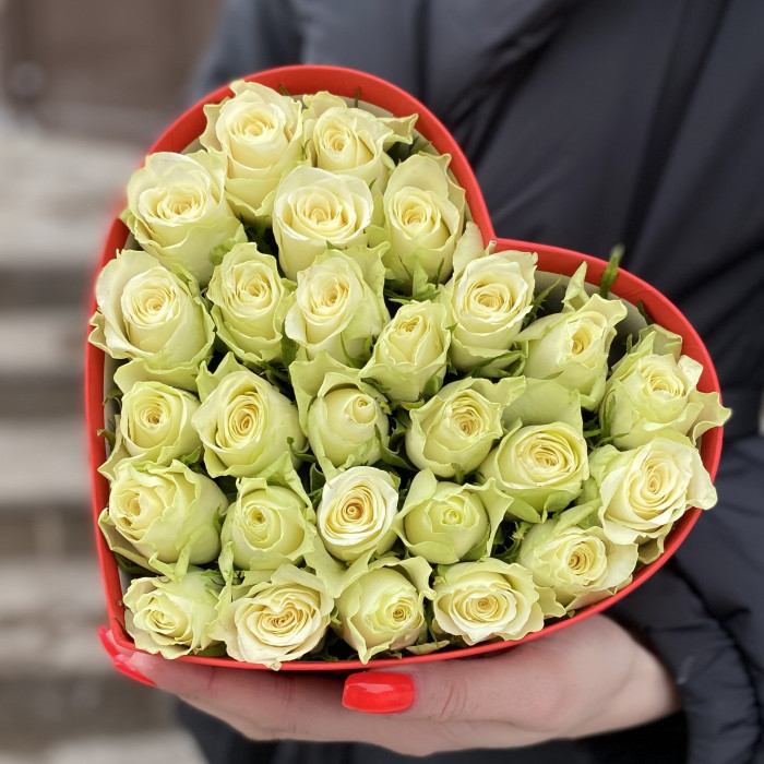 Коробка Сердце с белой розой