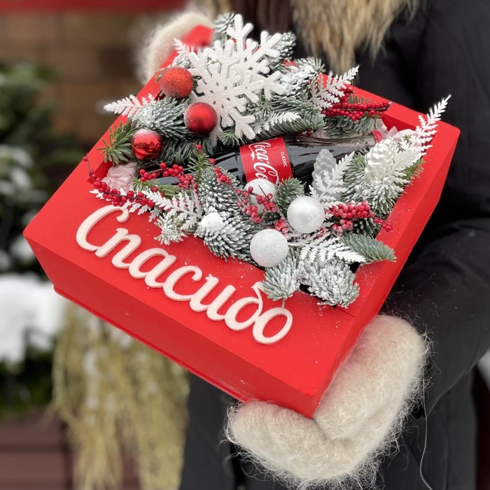 Коробка Спасибо с новогодним декором