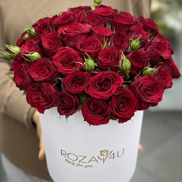 Коробка с красными кустовыми розами Велвет Блоссом