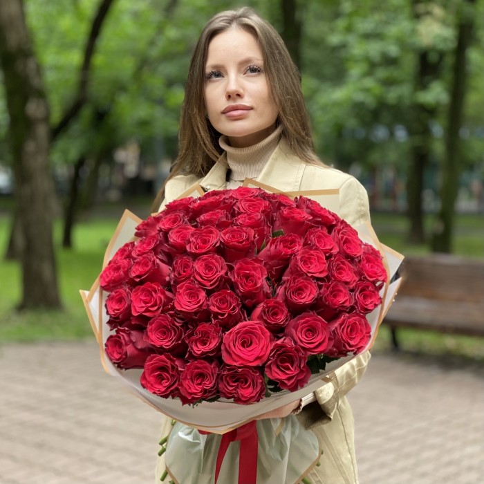 51 красная большая роза Родус 50 см