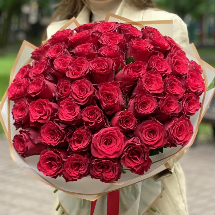 51 красная большая роза Родус 50 см