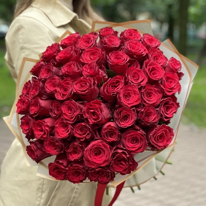 51 красная большая роза Родус 50 см