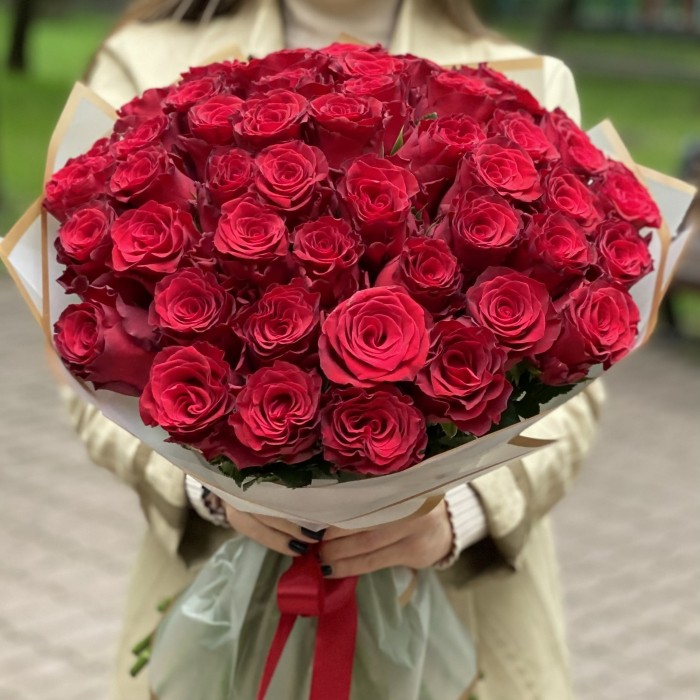 51 красная большая роза Родус 50 см