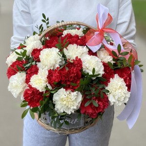 Красная и белая гвоздика в корзине Красная и белая гвоздика в корзине