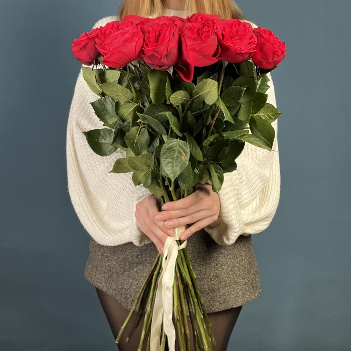 Красные пионовидные розы Ред Пиано  60 см