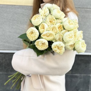 Кустовая пионовидная белая роза Лавли Херпер