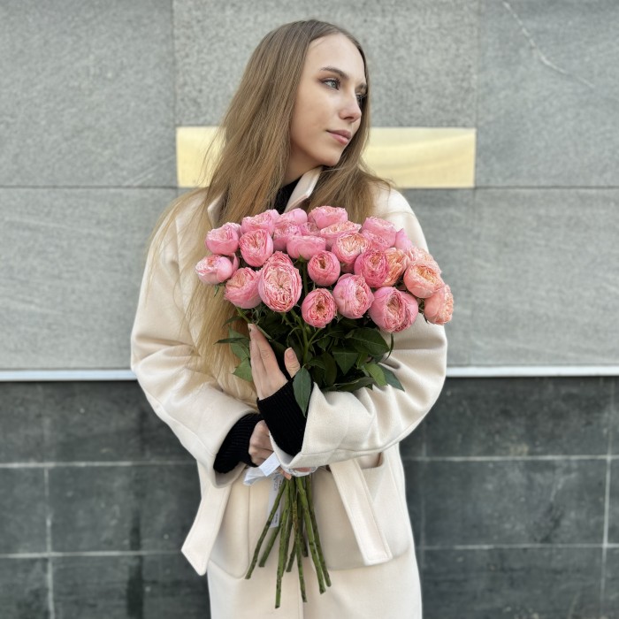 Кустовая пионовидная розовая роза Херпер