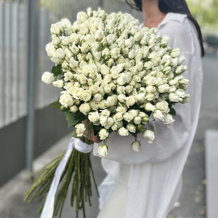 Кустовая белая роза Сноу Баблс 80 см