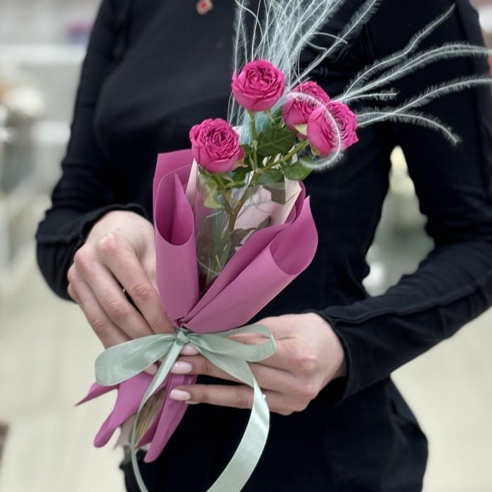 Кустовая малиновая роза Классик Сенсейшен в упаковке