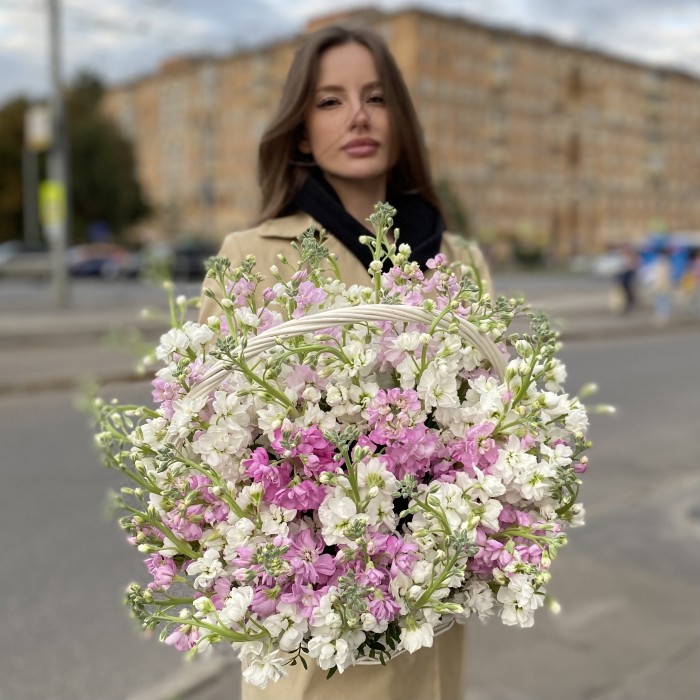 51 ароматная маттиола в корзине