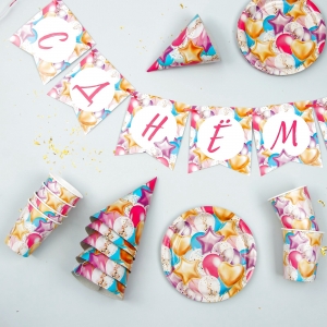 Набор бумажной посуды одноразовый С днём рождения