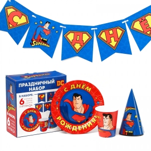 Набор одноразовой бумажной посуды С Днем Рождения Супергерои