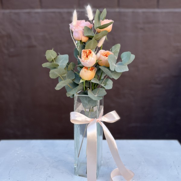 Настольная композиция в квадратной вазе Коралловый Риф