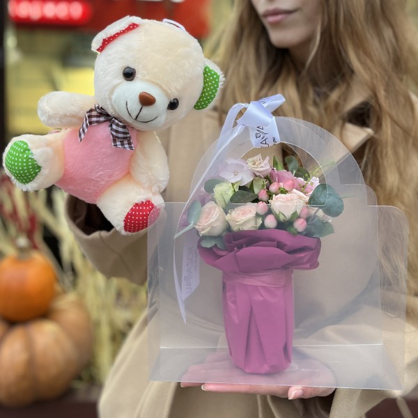 Нежная сумочка mix с мишкой