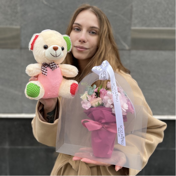 Нежная сумочка mix с мишкой