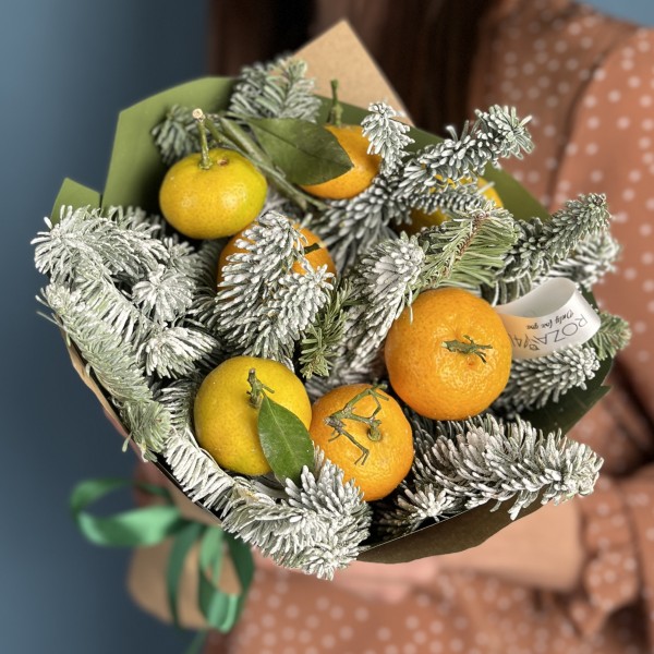 Новогодний Корпоративный букет с мандаринками