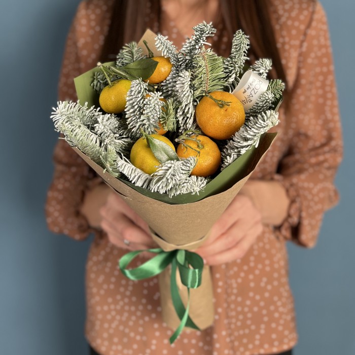 Новогодний Корпоративный букет с мандаринками