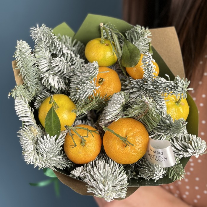 Новогодний Корпоративный букет с мандаринками