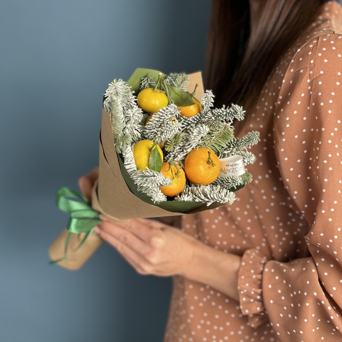 Новогодний Корпоративный букет с мандаринками