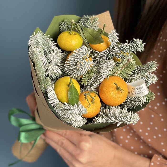 Новогодний Корпоративный букет с мандаринками