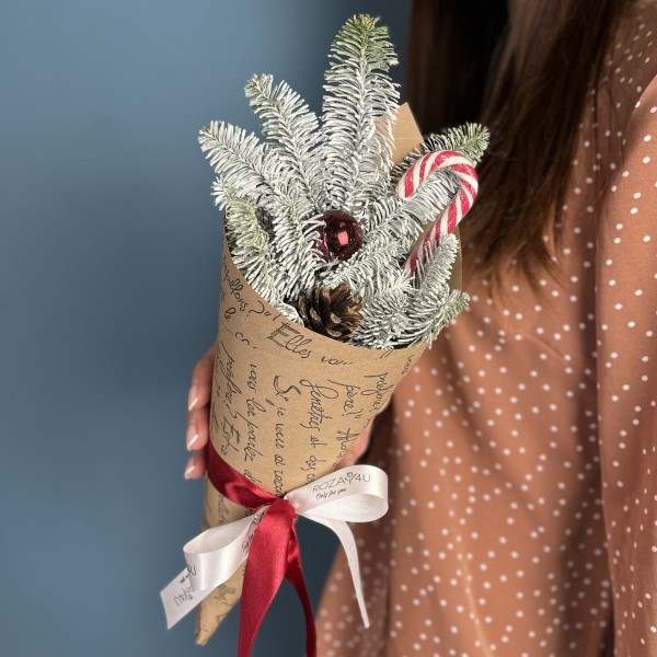 Новогодний букет кулек с леденцом