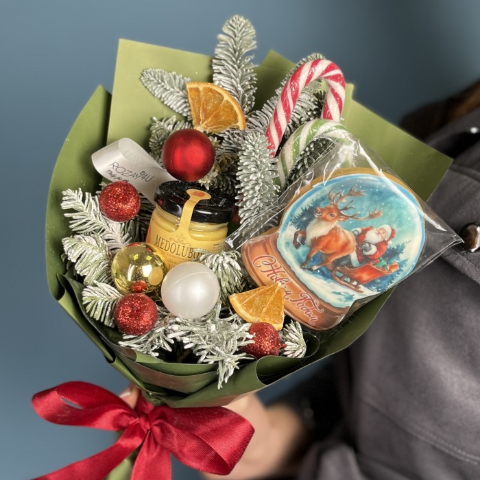 Новогодний букет с медом и пряником Сладкоежка