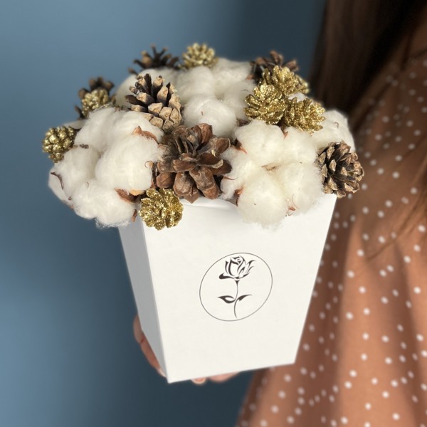 Новогодняя композиция с хлопком и шишками