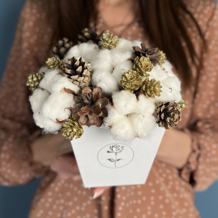 Новогодняя композиция с хлопком и шишками