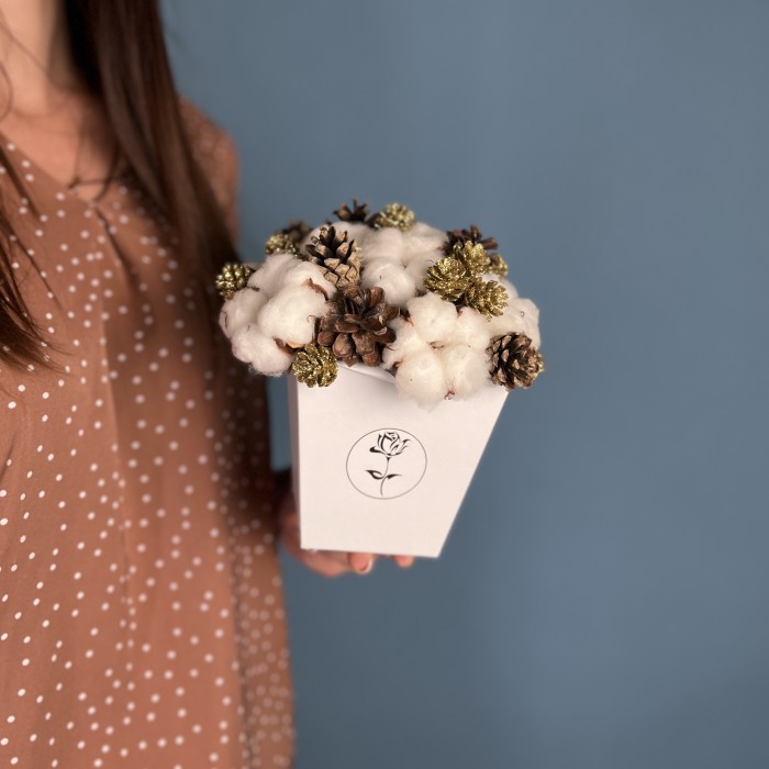 Новогодняя композиция с хлопком и шишками