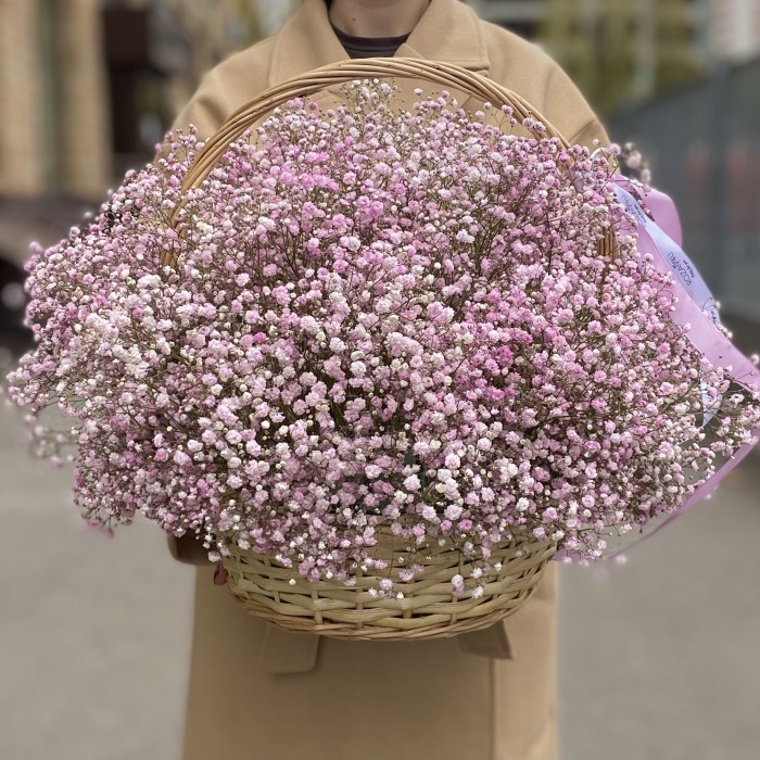 Облако из розовой гипсофилы в корзине