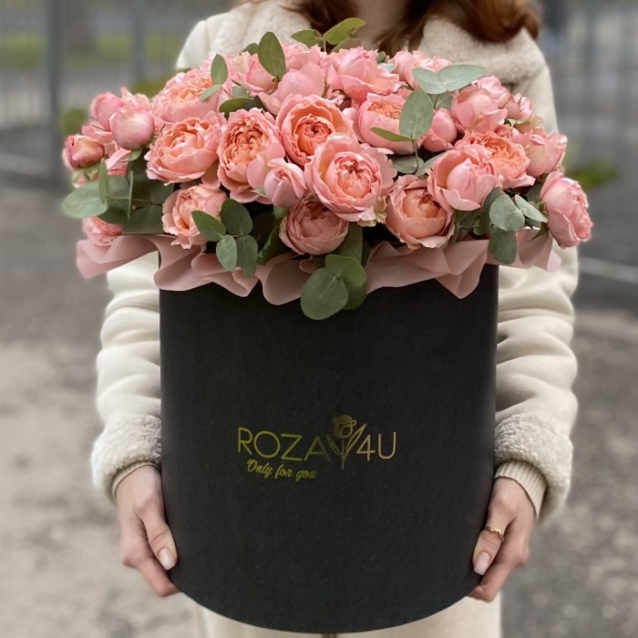 Пионовидная кустовая роза Джульетта в коробке