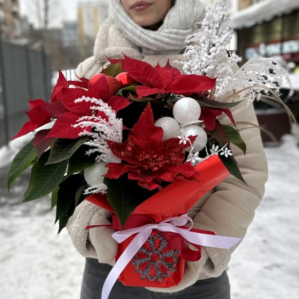 Пуансеттия с белым декором