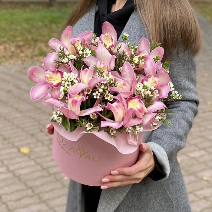 Розовые орхидеи в коробке