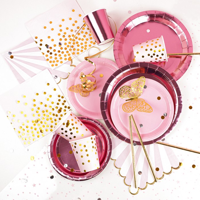 Салфетки Золотое конфетти розовые с золотом