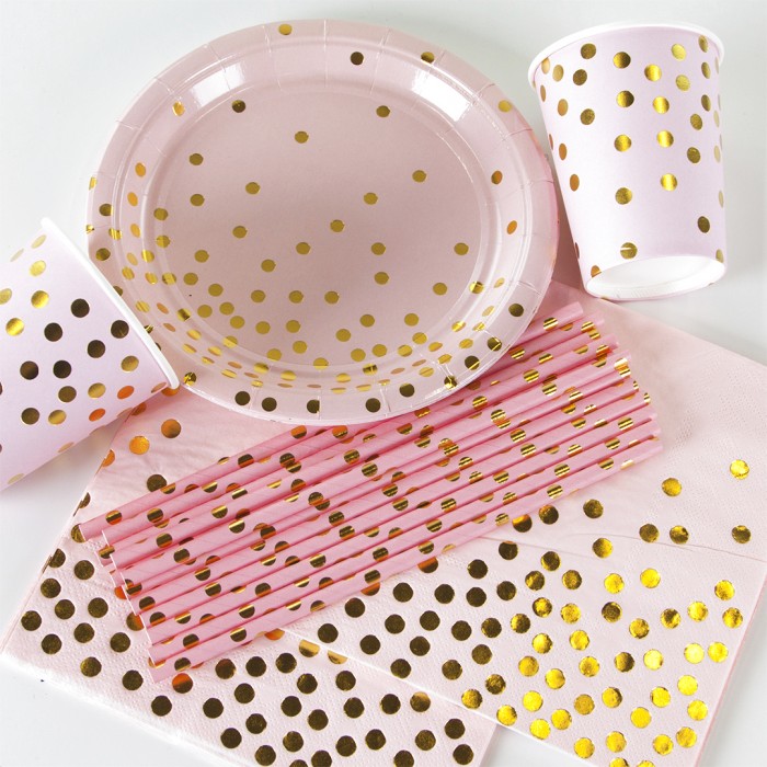 Салфетки Золотое конфетти розовые с золотом
