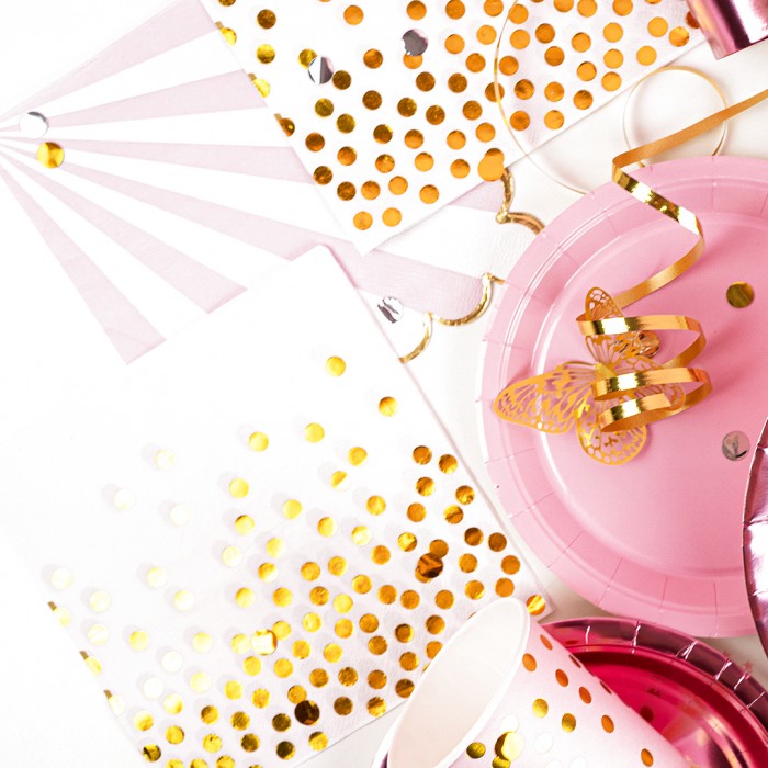 Салфетки Золотое конфетти розовые с золотом