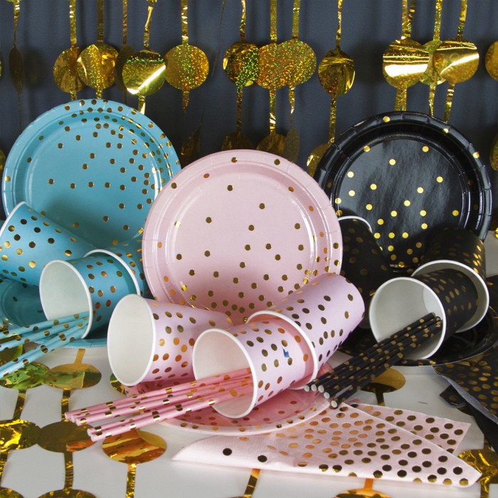 Салфетки Золотое конфетти розовые с золотом