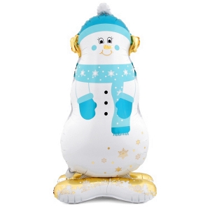 Шар 3D Фигура на подставке Снеговик в голубом шарфе