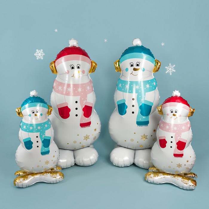 Шар 3D Фигура на подставке Снеговик в голубом шарфе