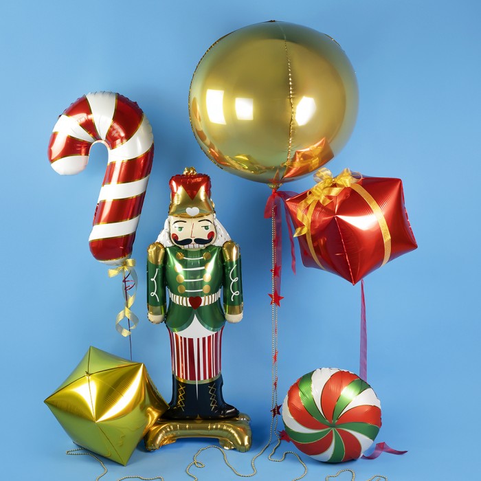 Шар Фигура Леденец трость в золотую полоску Белый с Красным