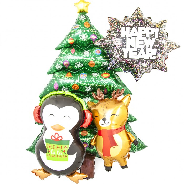 Шар Фигура Пингвин с новогодним подарком