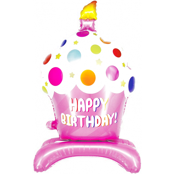 Шар Фигура на подставке Кекс на День Рождения, Розовый