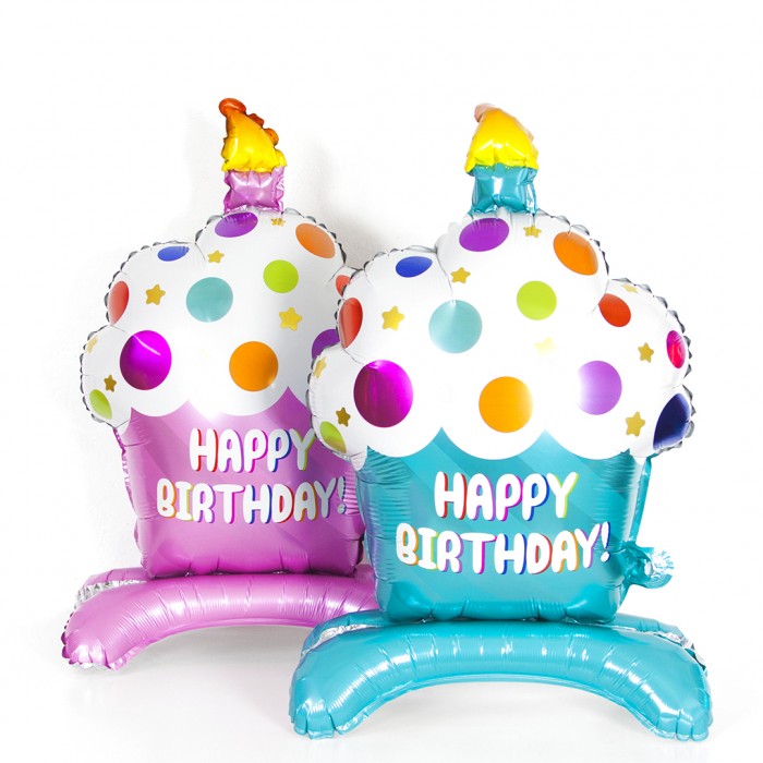 Шар Фигура на подставке Кекс на День Рождения, Розовый